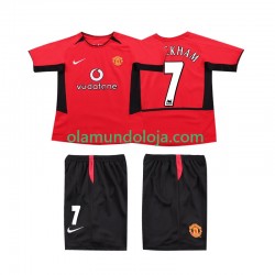 Camisola Manchester United BECKHAM 7 Retro Criança Equipamento Primeiro 2004 2002 Manga Curta